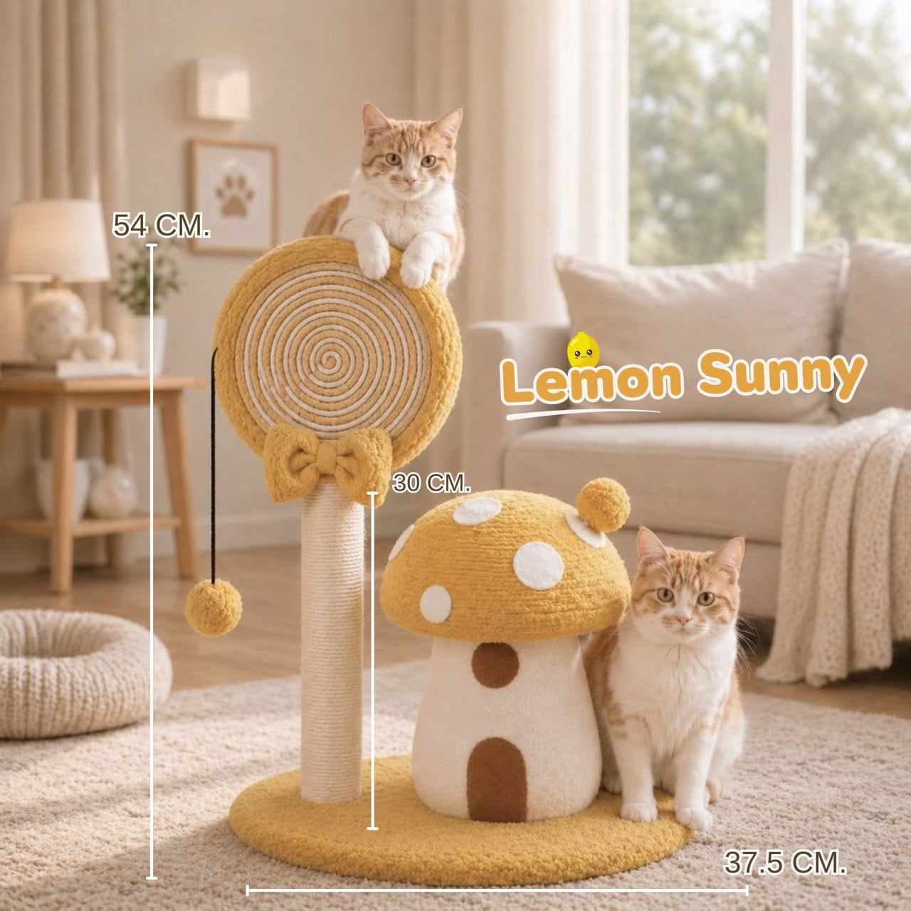 เสาลับเล็บแมวพร้อมของเล่น PETELLE รุ่น CANDY SERIES สีเหลือง_1